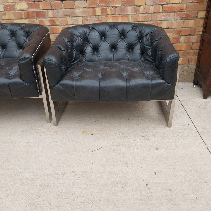 PAIR OF MODERN BLACK LEATHER AND CHROME CHAIRS