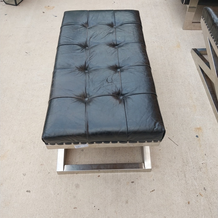 PAIR OF BLACK LEATHER AND CHROME BENCHES