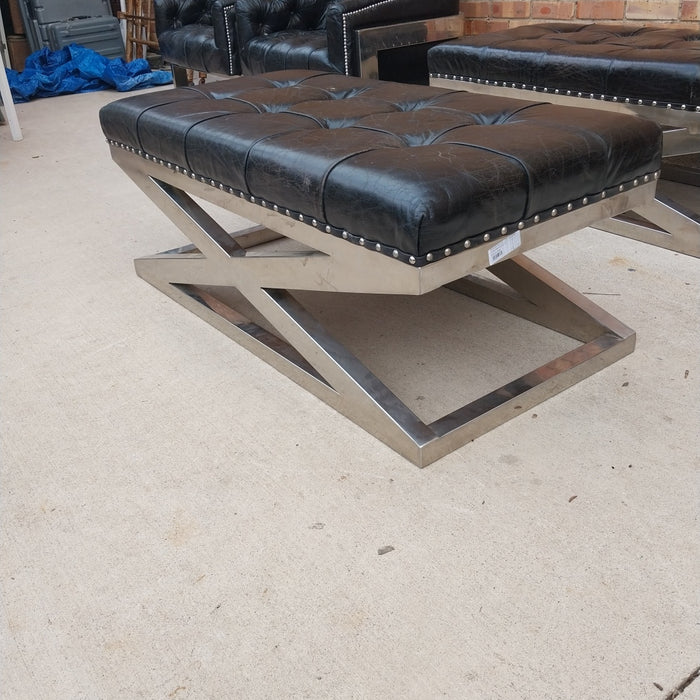 PAIR OF BLACK LEATHER AND CHROME BENCHES