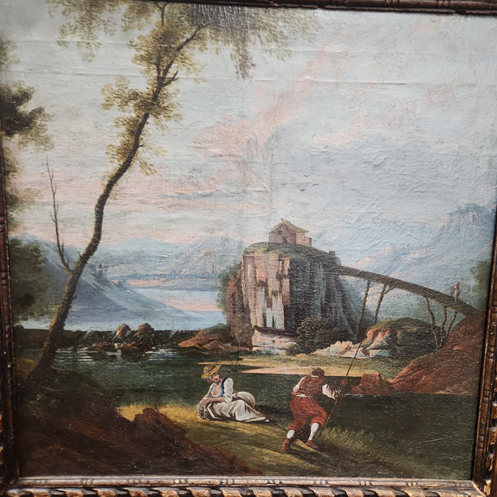 FRENCH TRUMEAU MIRROR WITH LANDSCAPE OIL PAINTING
