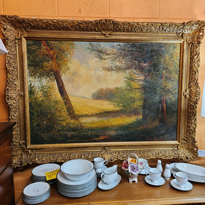 HUGE GOLD FRAMED IMPRESSIONIST LANDSCAPE