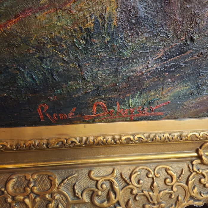 HUGE GOLD FRAMED IMPRESSIONIST LANDSCAPE