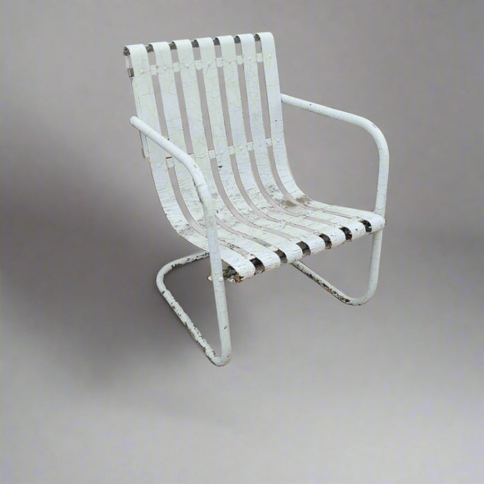 WHITE METAL SLAT BACK AND SEAT YARD CHAIR AS FOUND