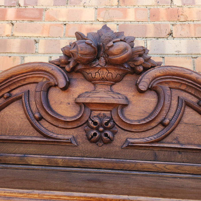 LARGE 19TH CENTURY OAK OPEN SHELVED SERVER WITH FRUIT URNS