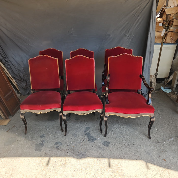 SET OF 6 BLACK LACQUERED CHAIRS WITH RED