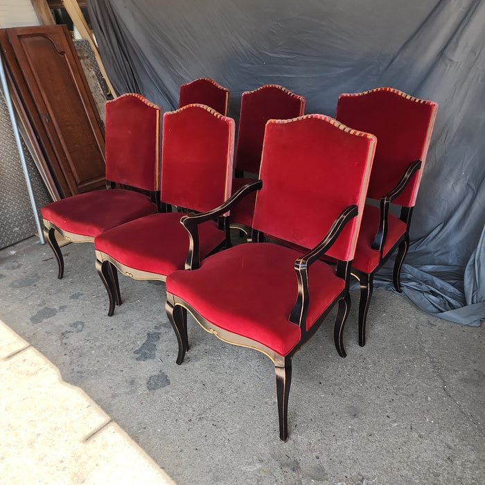 SET OF 6 BLACK LACQUERED CHAIRS WITH RED