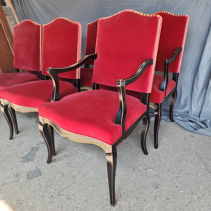 SET OF 6 BLACK LACQUERED CHAIRS WITH RED