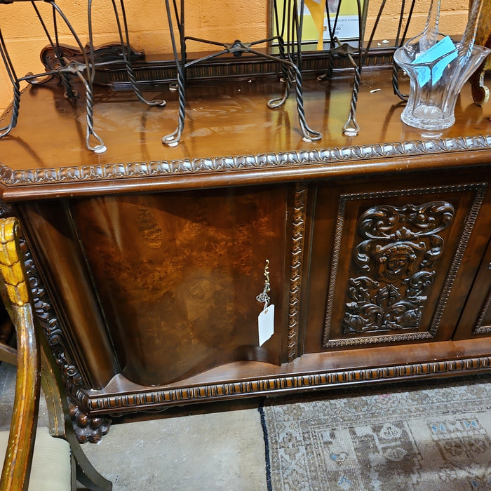 LARGE BURLED MAHOGANY PAW FOOT SIDEBOARD