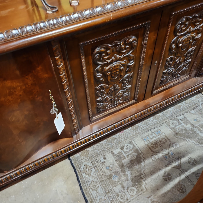 LARGE BURLED MAHOGANY PAW FOOT SIDEBOARD