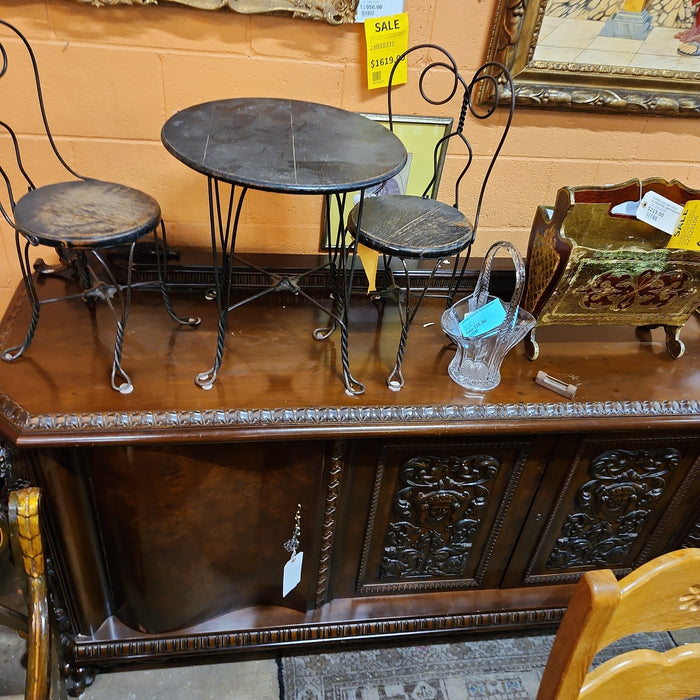 LARGE BURLED MAHOGANY PAW FOOT SIDEBOARD