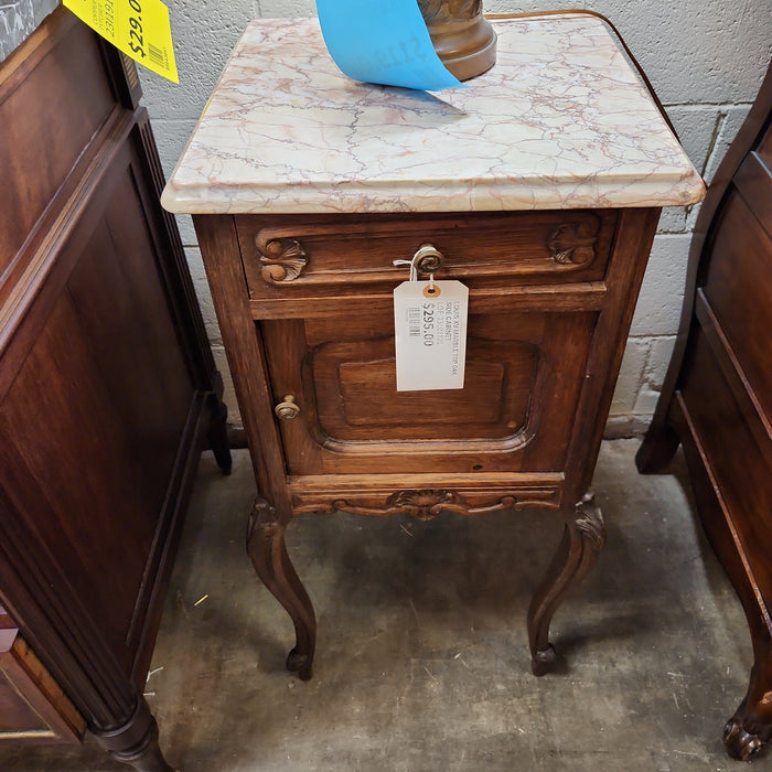 LOUIS XV MARBLE TOP OAK SIDE CABINET