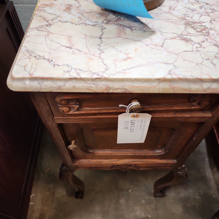 LOUIS XV MARBLE TOP OAK SIDE CABINET