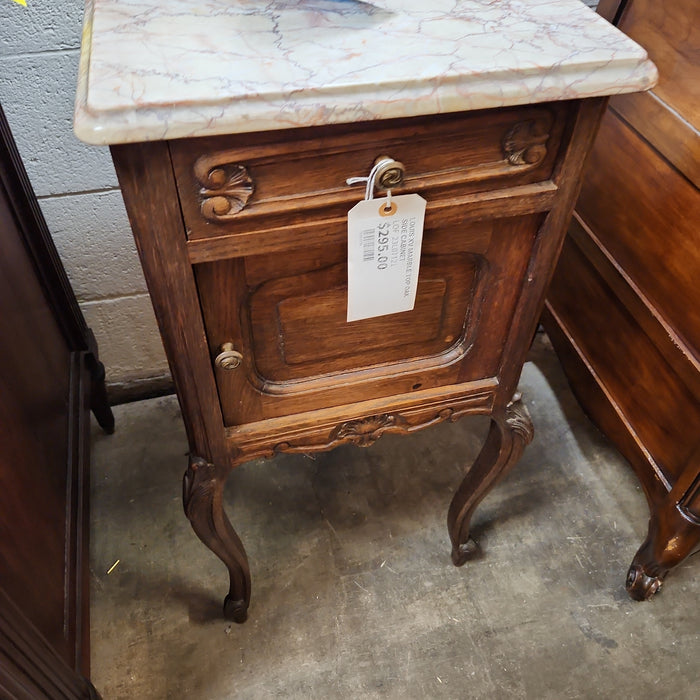 LOUIS XV MARBLE TOP OAK SIDE CABINET