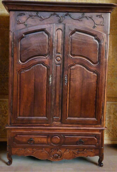 EARLY COUNTRY  FRENCH CHERRY AND ELM ARMOIRE : SEE MEMO!