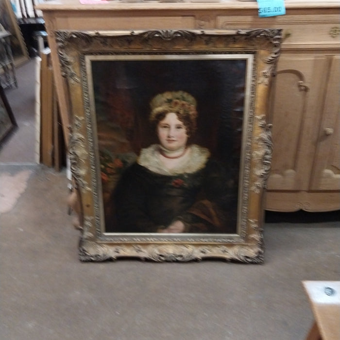 FRAMED OIL PAINTING OF A LADY IN A BONNET