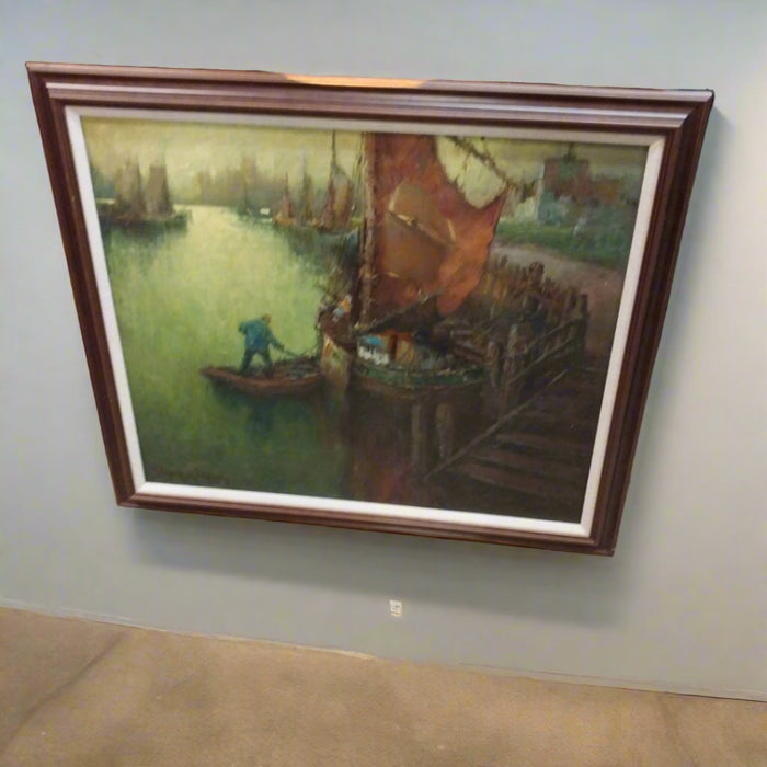 FRAMED OIL PAINTING "HARBOR VIEW" BY THOMPSON PRITCHARD