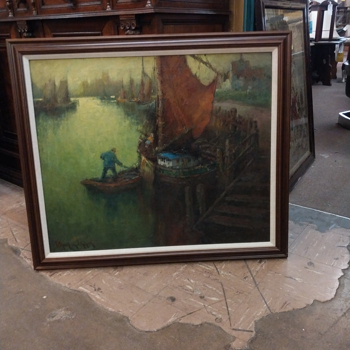 FRAMED OIL PAINTING "HARBOR VIEW" BY THOMPSON PRITCHARD