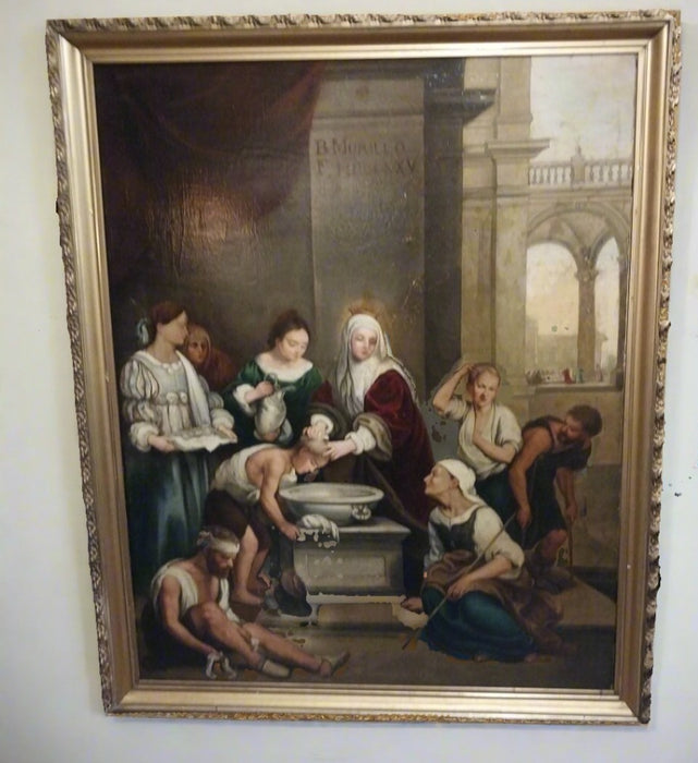 LARGE 19TH CENTURY OIL PAINTING OF ST. ISABEL OF HUNGARY CURING THE SICK