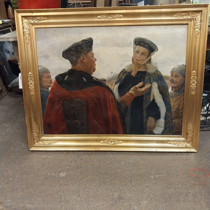 LARGE 19TH CENTURY OIL PAINTING OF 14TH CENTURY ROYALTY