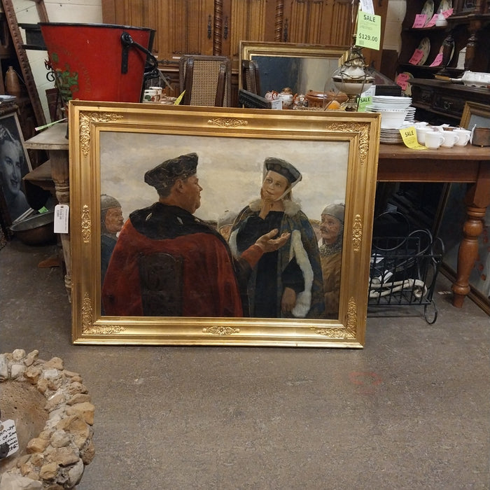 LARGE 19TH CENTURY OIL PAINTING OF 14TH CENTURY ROYALTY