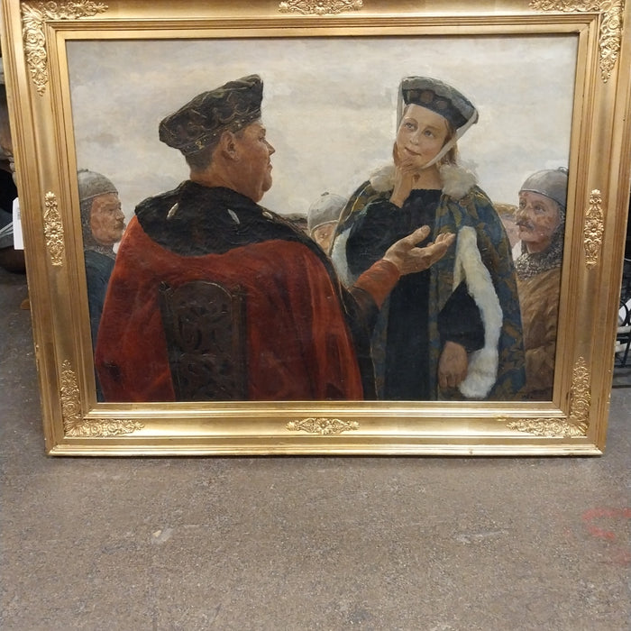 LARGE 19TH CENTURY OIL PAINTING OF 14TH CENTURY ROYALTY