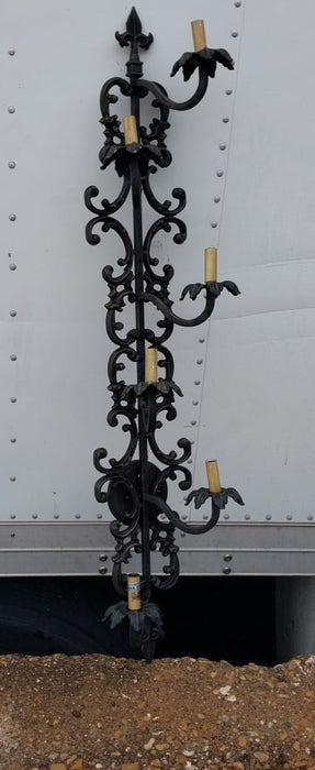SINGLE TALL SIX LIGHT IRON WALL SCONCES AS FOUND