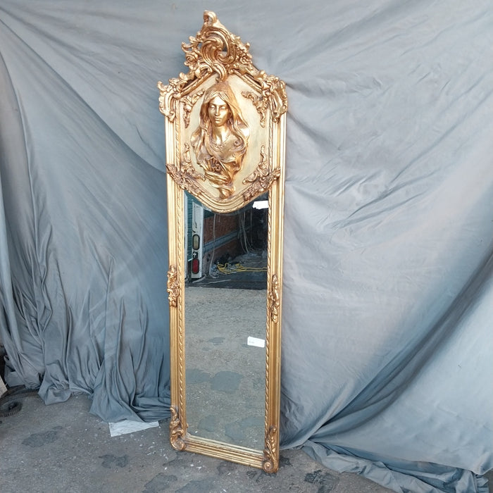 ART NOUVEAU GILT BEVELED MIRROR WITH LADY