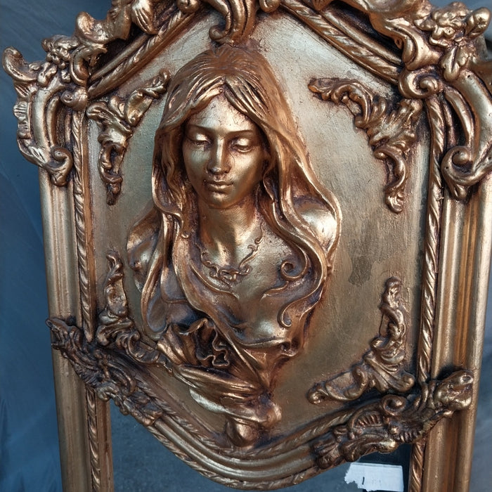 ART NOUVEAU GILT BEVELED MIRROR WITH LADY