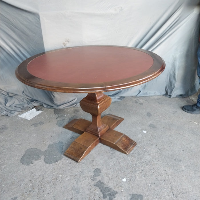 INLAID LEATHER TOP MAHOGANY PEDESTAL TABLE