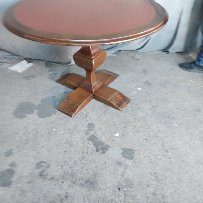 INLAID LEATHER TOP MAHOGANY PEDESTAL TABLE