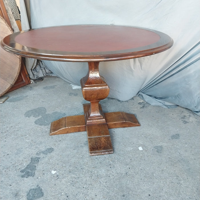 INLAID LEATHER TOP MAHOGANY PEDESTAL TABLE