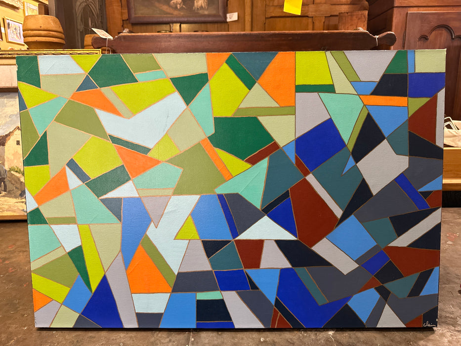 EDGELESS FRAMED COLORFUL GEOMETRIC ABSTRAC PAINTING