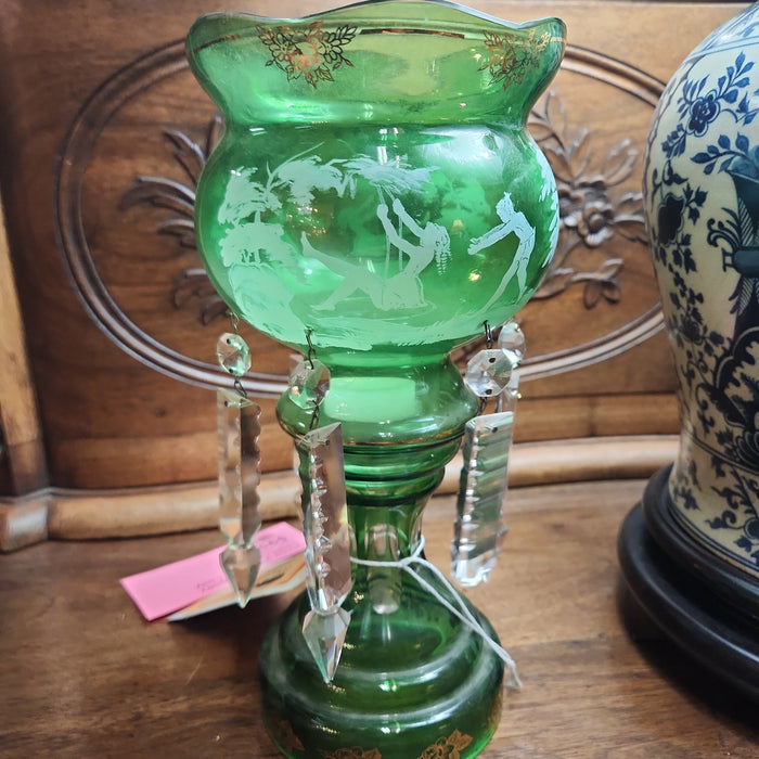 GREEN MARY GREGORY CANDLE LUSTER. 1 only