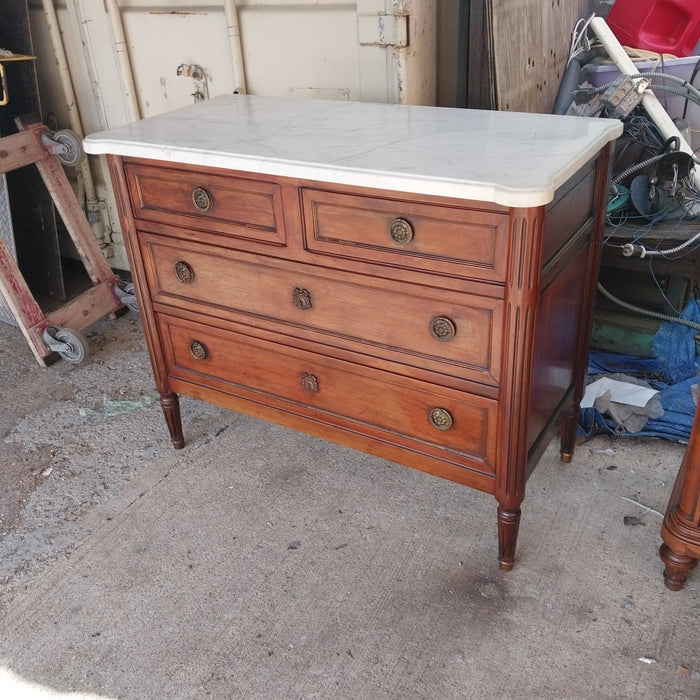 LOUIS XVI WHITE MARBLE TOP 4 DRAWER CHEST