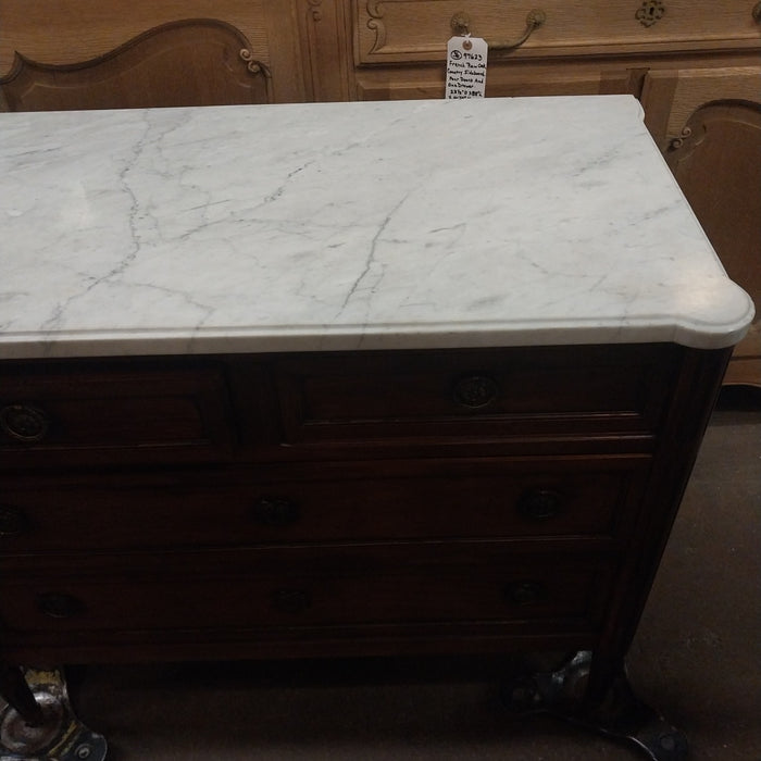 LOUIS XVI WHITE MARBLE TOP 4 DRAWER CHEST