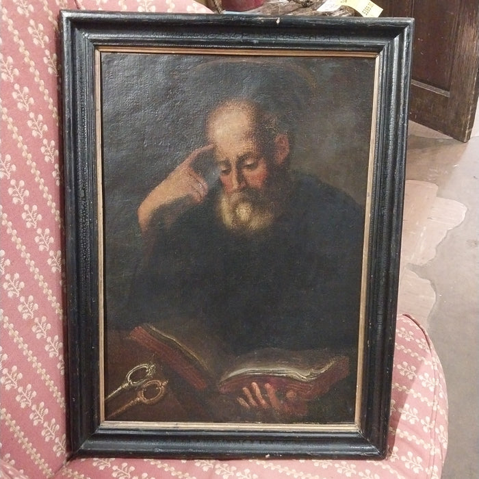 EARLY FRAMED OIL PORTRAIT OF A SAINT