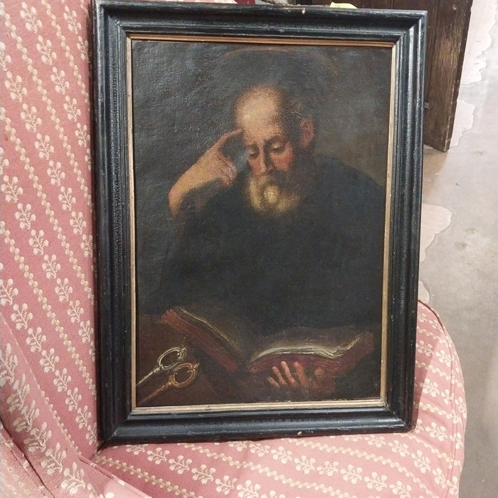 EARLY FRAMED OIL PORTRAIT OF A SAINT