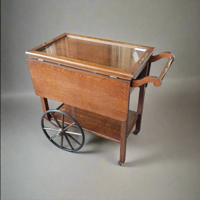 ENGLISH OAK ROLLING TEACART WITH LIFT OFF TRAY