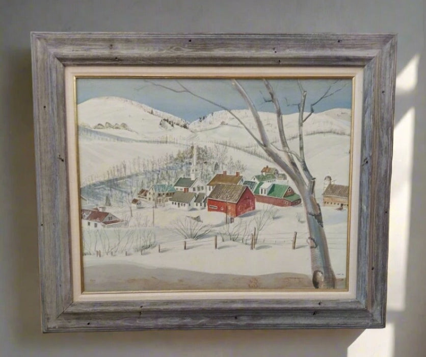 FRAMED WATERCOLOR OF A COUNTRY SNOW SCENE