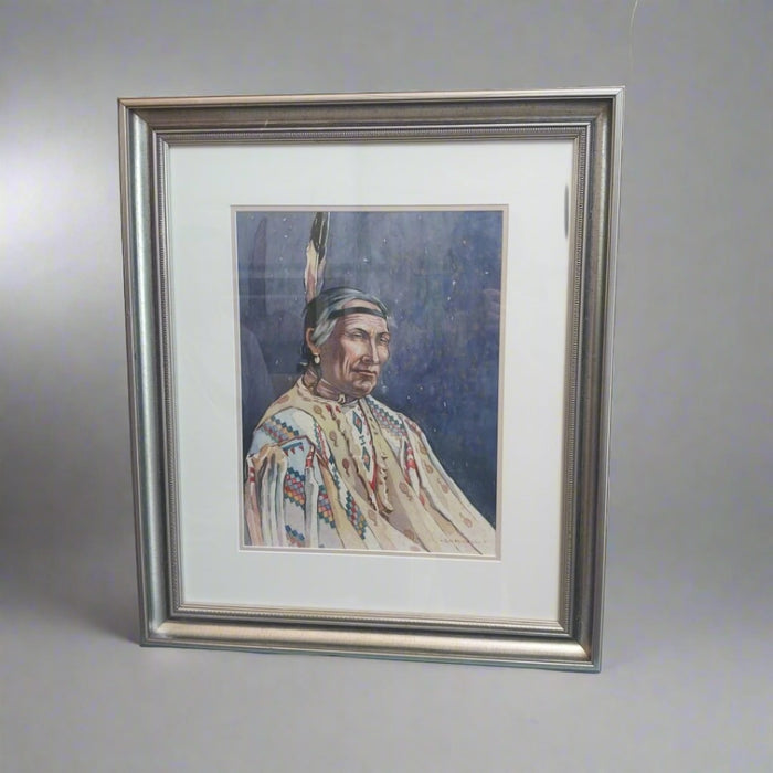 WATER COLOR OF A FAMOUS BLACKFOOT INDIAN-SIGNED GEORGE MITCHEL