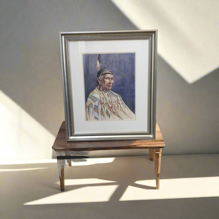 WATER COLOR OF A FAMOUS BLACKFOOT INDIAN-SIGNED GEORGE MITCHEL