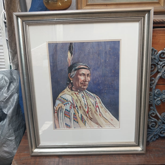 WATER COLOR OF A FAMOUS BLACKFOOT INDIAN-SIGNED GEORGE MITCHEL