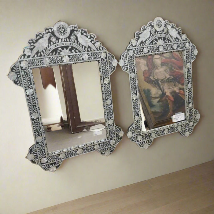 INLAID SHELL WITH BIRDS SHAPED FRAMED MIRROR