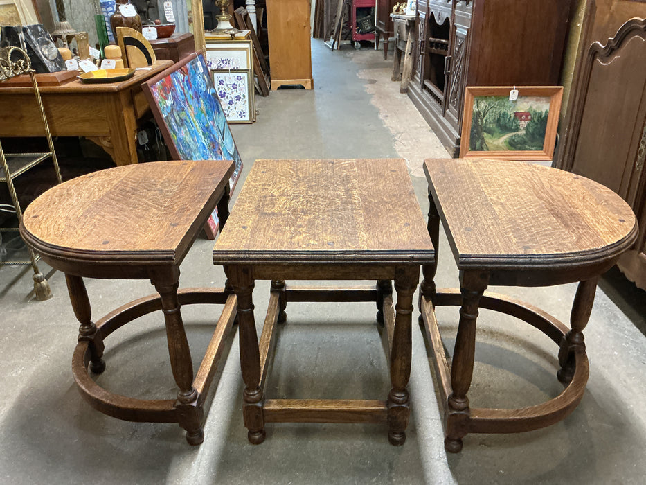 3 PIECE RUSTIC OAK DEMI LUNE TABLE SET