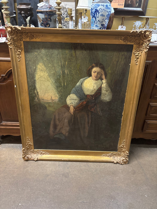 19TH CENTURY PORTRAIT OF LADY IN TREES BY FIELD OF CROSSES OIL PAINTING ON CANVAS