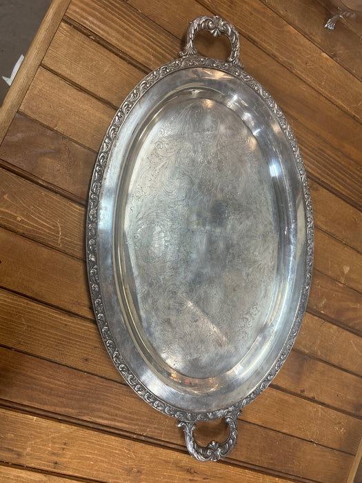 LARGE FOLIATE SILVER PLATE TRAY WITH HANDLES