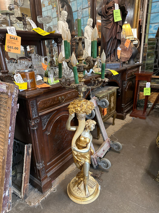 TALL GOLD PLASTER CANDLEABRA STATUE LAMP AS FOUND