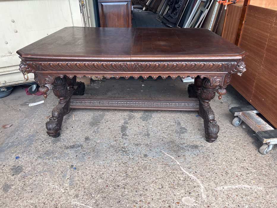 LARGE 1880'S OAK DOLPHIN LIBRARY TABLE