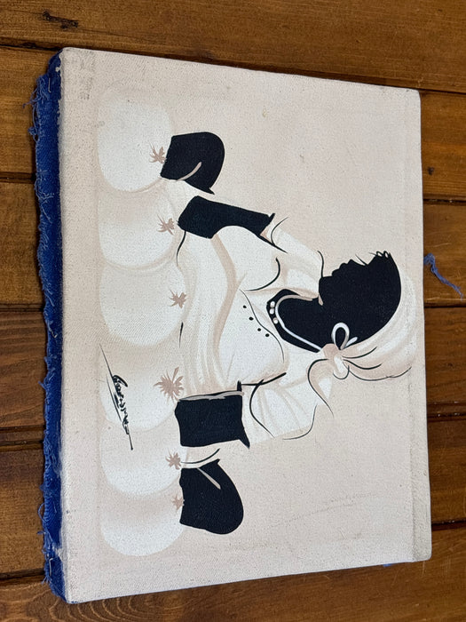 SMALL PAINTED WOMAN ON CANVAS - SIGNED