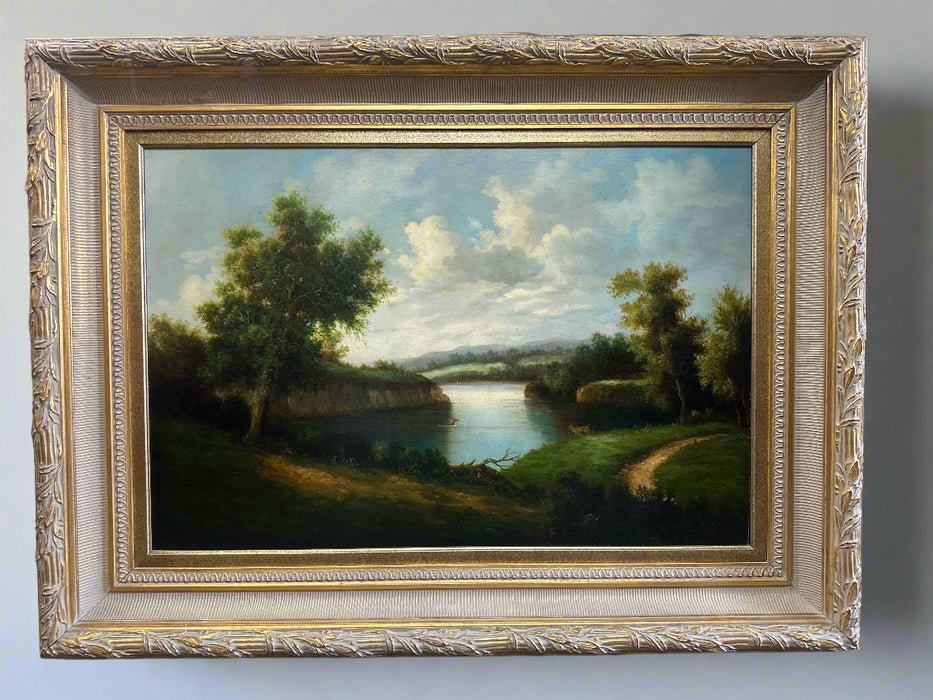 LARGE GILT  FRAMED LANDSCAPE OIL PAINTING
